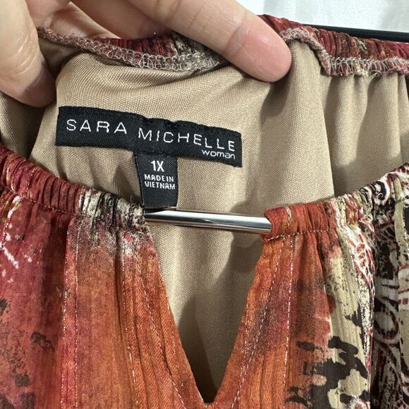 Sara Michelle Boho Metallic Thread Paisley Peasant Top Y2K Womens Size 1X Hippie - Picture 3 of 11